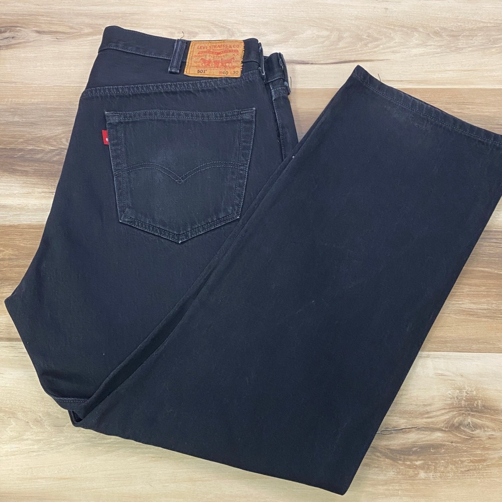 Levi's 501 Jeans Size 40x30 Original Fit Straight Leg Black Denim Cotton Pants